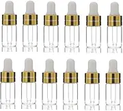 12Pcs 3ML Empty Clear Glass Essential Oil Dropper Bottles with Eye Droppers and White Rubber Head Refillable Sample Perfumes Massage Oils Lotion Liquid Cosmetic Makeup Storage Container Vials Jars