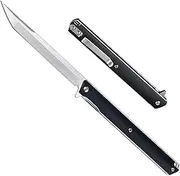 TENCHILON T42 Small Slim Pocket Flipper Knife, 3.5 inches D2 Tanto Blades, Contoured G10 Handle with Liner lock Compact Gentlemen's Folding Utility Tactical EDC, 2oz (Black)