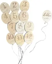 13 Piece Wooden Milestone Card Set- Balloon Design with String- Hello World to 12 Months (Floral Design)