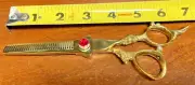 Professional Hairdressing Scissors Barber Salon Hair Cutting 6" Gold Red Thin