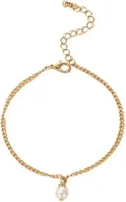 [Generic] Boho Pearl Pendant Ankle Bracelet White Pearl Drop Anklet Bracelet Gold Pearl Chain Anklet Bracelet Minimalism Anklet Foot Chain Jewelry for Women and Girls