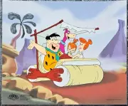 Hanna-Barbera The Flintstones Family Car Sericel Cel Fred Wilma Pebbles Dino art