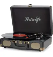 Portable 3-Speed Suitcase Record/Vinyl Player w/ Speakers & Bluetooth, Black