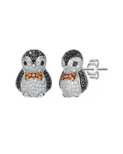 Genevive Kids Silver CZ Animal Earrings