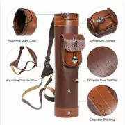 Genuine Cowhide Leather Archery Arrow Quiver Holder Case Storage Bag Backpack