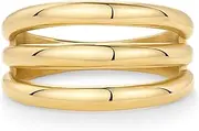 [PAVOI] 14K Gold Plated Chunky Curved Triple Stackable Ring for Women - Stainless Steel Three in One Statement Rings - Waterproof Thick Multi-Bands