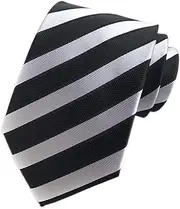 [Generic] Men's Classic Black White Striped Jacquard Woven Tie Formal Necktie
