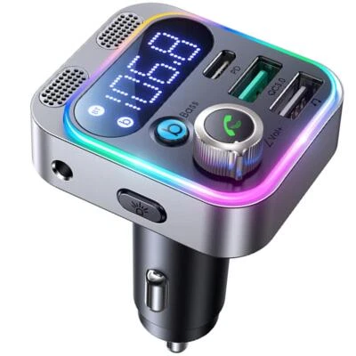 Car FM Transmitter PD USB Charger Bluetooth Adapter Dual Mics Deep Bass Sound (for: Fiat)
