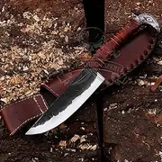 Handmade High Carbon Steel Knife Full Tang 10" Knife- Fixed Blade Knife Camping Knives & Hunting Expert Knives with Leather Wrap Egal Handle & leather Sheath