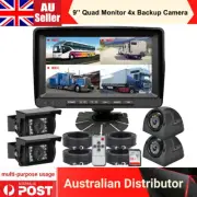 9" Quad Monitor 4 x Reversing Backup Camera DVR record for Truck Caravan Trailer