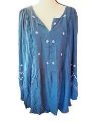 Lane Bryant Peasant Blouse Sz 28 Rayon Embroidered Boho Beachy