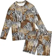 [ZZXXB] Zebra Palm Leaves Boys Swimsuit Rash Guard Toddler Kids Long Sleeve Swim Shirt and Trunks