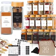 Complete Glass Spice Storage Set: 36 Minimalist Jars & 240 Stylish Labels