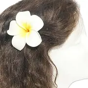 DreamLily Women's Fashion 3 Pcs Hawaiian White Plumeria Flower Foam Hair Clip Balaclavas for Beach (White), One Size