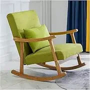 Modern Rocking Chair Accent Chair Glider Rocker Lazy Lounge Arm Chair for Baby Nursery with Thick Padded Cushion & Pillow,Upholstered Wooden Armchair Mid-Century Glider Rocker (Color : Green)