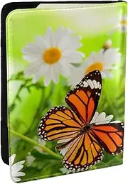 [JEJEA] Butterfly on Daisy Flower Print Travel Organizer Credit Cards Case Passport BookPassport Holder Cover Wallet forTraveling,, Black, One Size