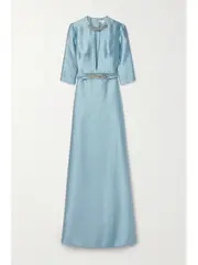 [REEM ACRA] REEM ACRA - Crystal-embellished Mikado-piqué Gown - Sky blue - x small x small Blue