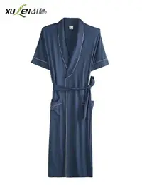 在飛比找樂天市場購物網優惠-睡袍男夏季莫代爾短袖薄款日式中長款和服男士加大碼浴袍夏天睡衣