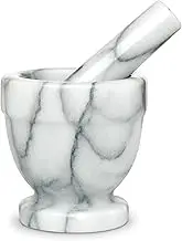 HIC Mortar and Pestle Spice Herb Grinder Pill Crusher Set, Solid Carrara Marble, 4-Inch x 2.5-Inch Footed - White