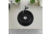 ACA Round 450mm Granite Quartz Stone Kitchen Laundry Sink with Overflow Black Single Bowl Top/Under Mount
