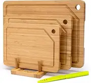 TJ POP Bamboo Chopping Board for Kitchen, Bamboo Cutting Board Set of 3 with Juice Groove, Double-Sided Cutting Board Serving Board with Hanging Hole for Meat, Vegetables and Cheese