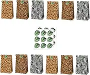 GAROZATION Large Party Bags with Sticker Sheets 12pcs Paper Pouches for Halloween Candy Jungle Animal Theme Birthday Party Loot Bags