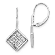 Solid 14k White Gold Simulated CZ Fancy Square LeverbacK Earrings