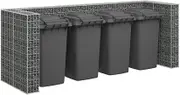 Gabion Wall for Wheelie Bin Storage, 320x100x120 cm, Galvanised Steel, Holds 4 Bins, Rustproof Durable Bin Storage Solution, Easy Assembly Outdoor Patio Organiser