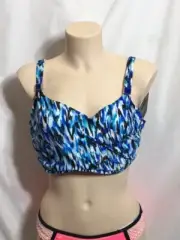 Women's NWT Miraclesuit Blue Multi Surplice Bikini Top Bra Size 38DD