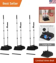 3-Pack Large Broom Dustpan Set Combo 51" Handle Self-Cleaning Teeth Home Office