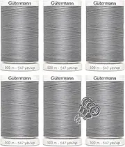 Gutermann Sew-All Thread (500m/547yd Each), 6-Pack Bundle with Bella's Crafts Needle Threaders (Mist Grey-102)