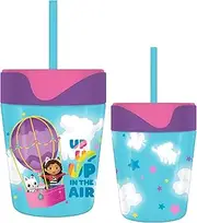 Silver Buffalo Gabbys Dollhouse in Ballon w/Clouds 17.5oz Spill Proof Tumbler w Straw