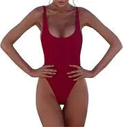 [HANRUO] Swimsuit Women Swimwear Bikini One Piece Push-Up Padded Bathing Backless Beachwear Biquini (Color : Red, Size : L)