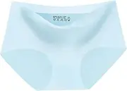 [FARZAH] 3Pcs Women Mid Waist Soft Ice Silk Seamless Lingerie Briefs Underwear Panties Hipster Underpants (Color : Sky Blue, Size : Large)