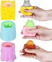 6 Pcs Squirrel Toys Fidget Decompression Evil Squirrel Cup Silicone Mouse in Cheese Cup Stress Toys Fidget Sensory Cup Frog Toy Animal Cup Anxiety Stress Relief Toy for Adult Party Favor Birthday Gift