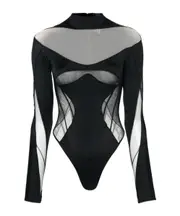 panelled-mesh jersey bodysuit FR40 Black