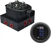 Air Ride Suspension Valve Block Solenoid Valve 12V 2 Port 200psi Direct Action + Air Pressure Gauge Dual Digital Display BLUE