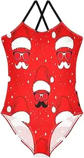 [RPLIFE] Girl Bathing Suits Beach Swim Suits Kids 3-10 Y with Adjustable Shoulder Strap, Whimsical Santa Hats Red