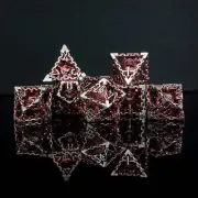Beholder's Gates Hollow Metal Dice Set - Red and Silver Brand New