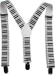 [Zasel] Boys Adjustable Piano Keys Patterned Suspenders White, Black