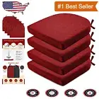 Set of 4 Red Memory Foam Dining Chair Cushions with Non-Slip Backing - 16"x16"