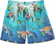 [RPLIFE] Boy Swim Shorts, Anti Chafe Swim Trunks for Boys 2 T, Colorful Sea Turtles Blue