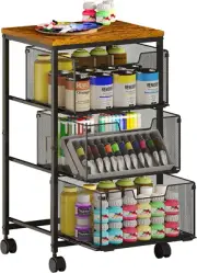 3-Tier Cart with Drawers,Rolling Craft Storage Cart,Utility Cart with Wheels,Ate