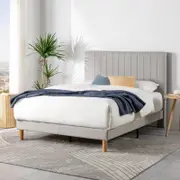 Zinus Queen Bed Frame Premium Upholstered Fabric Base - Light Grey