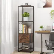 Costway5-Tier Bookshelf with Drawer and Shelves for Bedroom Living Room-Rustic Brown