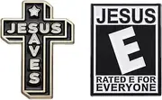 [Kuskins] Jesus Cross Enamel Pins – 2 Pack Christian Faith Lapel Pins for Women & Men, Religious Jewelry for Easter & Christmas, Cross Brooch for Jackets, Hats, Backpacks (JESUS RATED E FOR EVERONE)