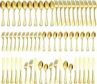Gold Silverware Flatware Set Spoons Forks Knives Serve 12 Stainless Steel 60 PCS