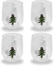 Gusto Buono Christmas World 10.5cm Borosilicate Water Glass 17.8oz with Christmas Tree Design Inside, Set of 4