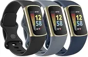 [3-PACK] Bands Compatible with Fitbit Charge 5 Band for Women Men, Soft Silicone Waterproof Replacement Sport Strap Accessories Wristbands for Fitbit Charge 5 Fitness Tracker