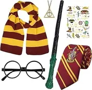 Wizard Cosplay Costume Props Accessories Halloween Party Magic Wand Eyeglass Frame Knit Scarf Tie Necklace 5PCS Set